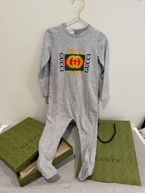 Gucci Gray Footed One-Piece All In One Cotton Jersey w Print